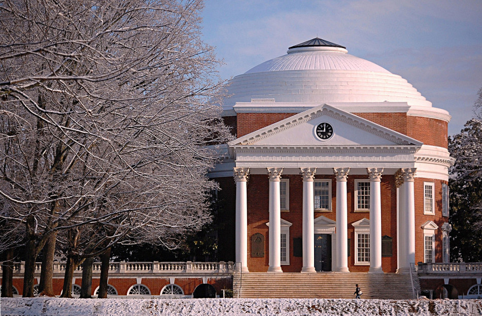 Jefferson's Rotunda at the University of Virginia establishes hierarchy on The Lawn.